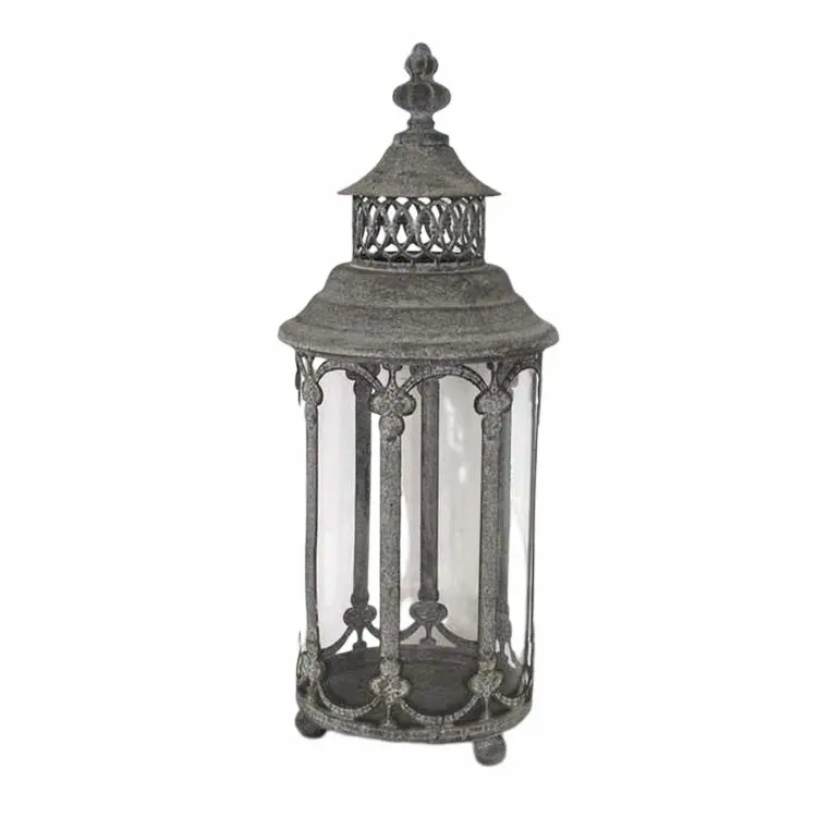 Wholesale iron design Outdoor one Candle glass and Vintage metal candle lantern decorative