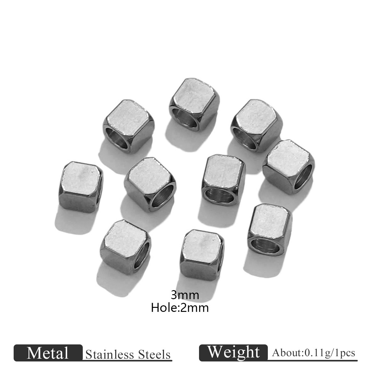 Steel-colored square beads 3mm
