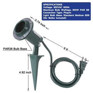Zemin hissesi ile açık spot, dayanıklı projektör fikstür, hava koşullarına dayanıklı, 120V, 6FT güç kablosu, PAR38 ampul tabanı - Product Image 2