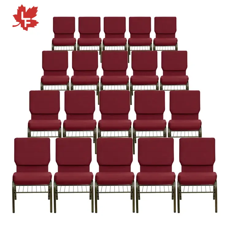 Grosir kursi Gereja murah Modern kursi Gereja merah dongker teater populer dengan rak logam