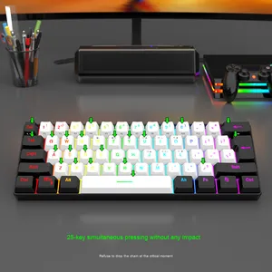 Mini teclado luminoso RGB para juegos con cable de 61 teclas para juegos, oficina de negocios, ordenador portátil compacto, teclado de sensación mecánica - Product Image 4