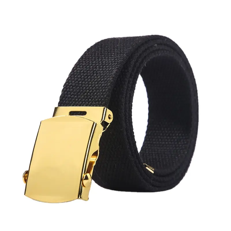Light Weight Korean Version Alloy Automatic Buckle Nylon Fabric Golden Color Casual Couple Belt Black Belt For Men And Women