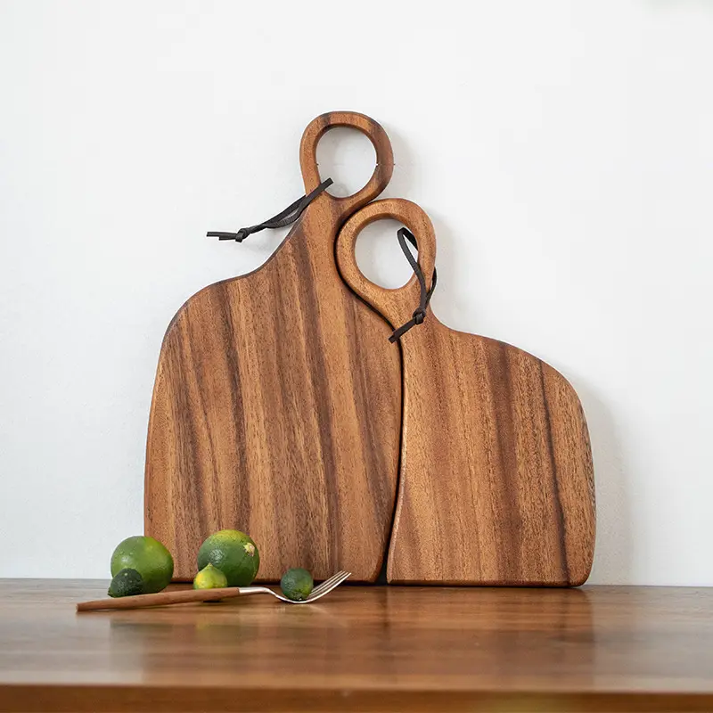 Eco friend-Tabla de madera con mango para parejas, tabla de madera con borde en vivo de acacia irregular, creativa, nueva, a granel