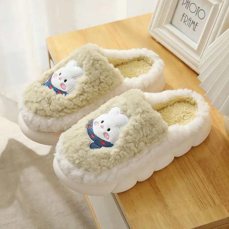 Winter Wear Home Slippers Women Ladies Plush Slippers Animal Rabbit Home Slippers Winter Warm Rubber Thick-soled Shoes Indoor