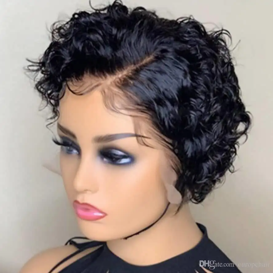Parrucche brasiliane per capelli umani corto Pixie Cut 13x4 parrucca riccia per capelli Remy brasiliani parrucche trasparenti in pizzo per le donne