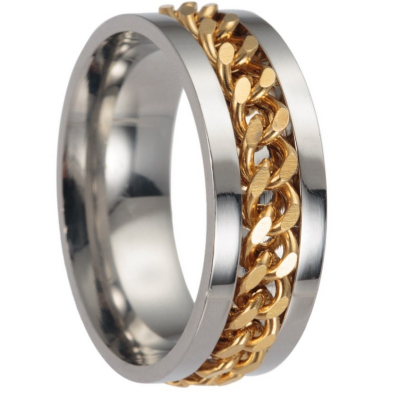 Bague en argent avec chaîne en or