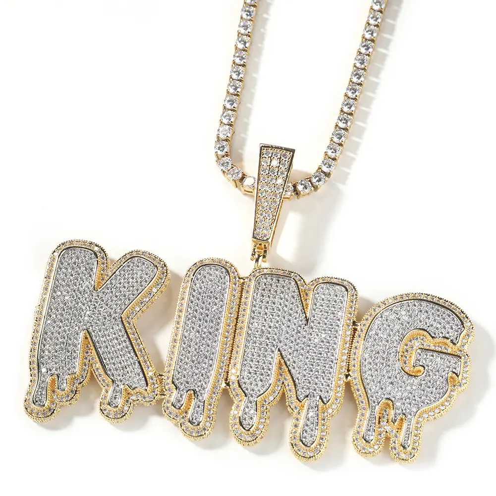 Collares con nombre personalizado de diamantes de tres filas Iced Out, collar HipHop personalizado con letras grandes para hombres