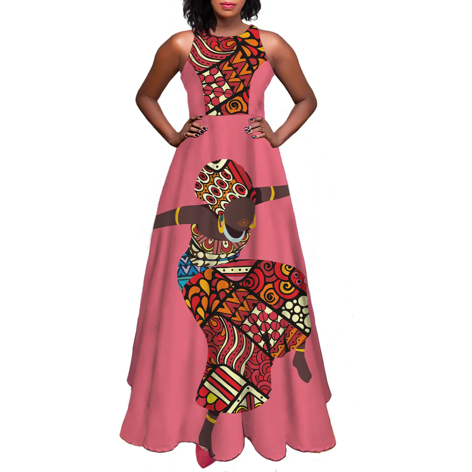 2021 Nieuwe Ontwerp Afrikaanse Vrouwen Tribale Feestkleding Goedkope Casual Vrouwen Jurk Casual Avondjurken Lange Elegante Mouwloze