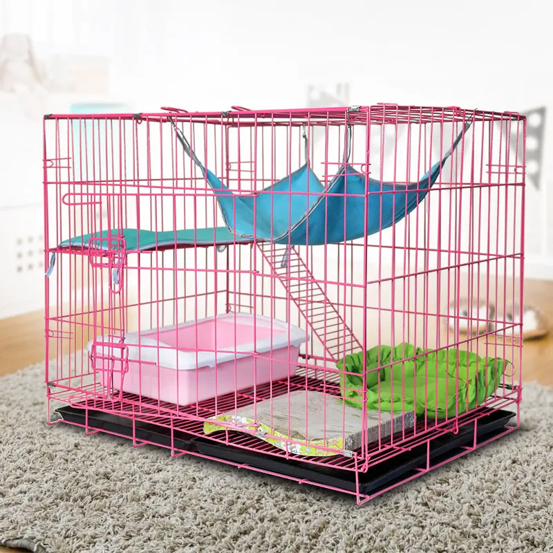 Jaula de 3 niveles para gatos, jaula de alambre de Metal para el hogar, con ruedas, para tiendas de mascotas, precio de fábrica