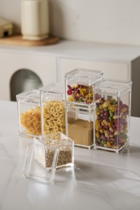 Caja de especias para cocina, recipiente cuadrado de acrílico transparente apilable, juego de tarros de contenedores de almacenamiento de especias con tapa - Product Image 5