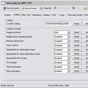 Software SetConfig 2.5.1 y 2.8.1 para identificación RNS compatible con RNS510 RNS810 RNS850 cambiar código PIN borrar la memoria NAND