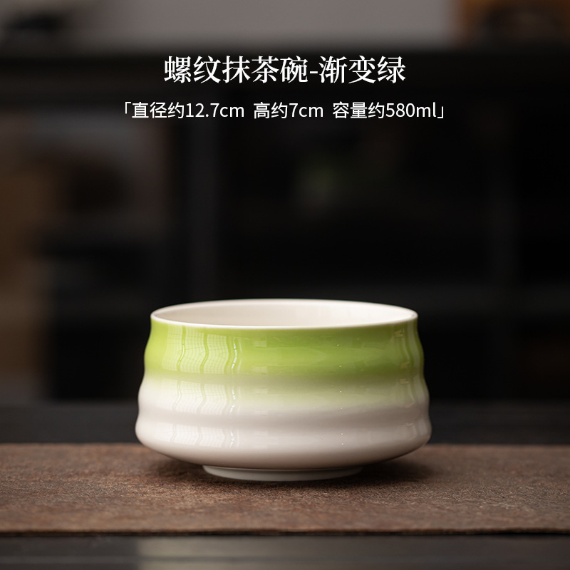 Threaded matcha bowl-gradient green