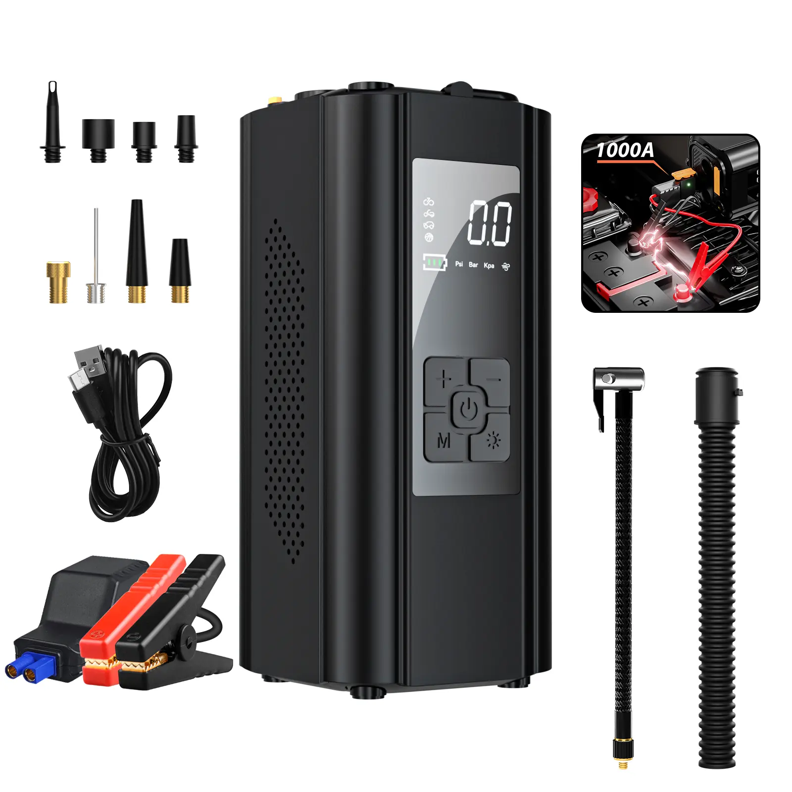 Car Care Car Jump Starter Power Bank Infladores de neumáticos Bombas Compresor de aire portátil para bote inflable