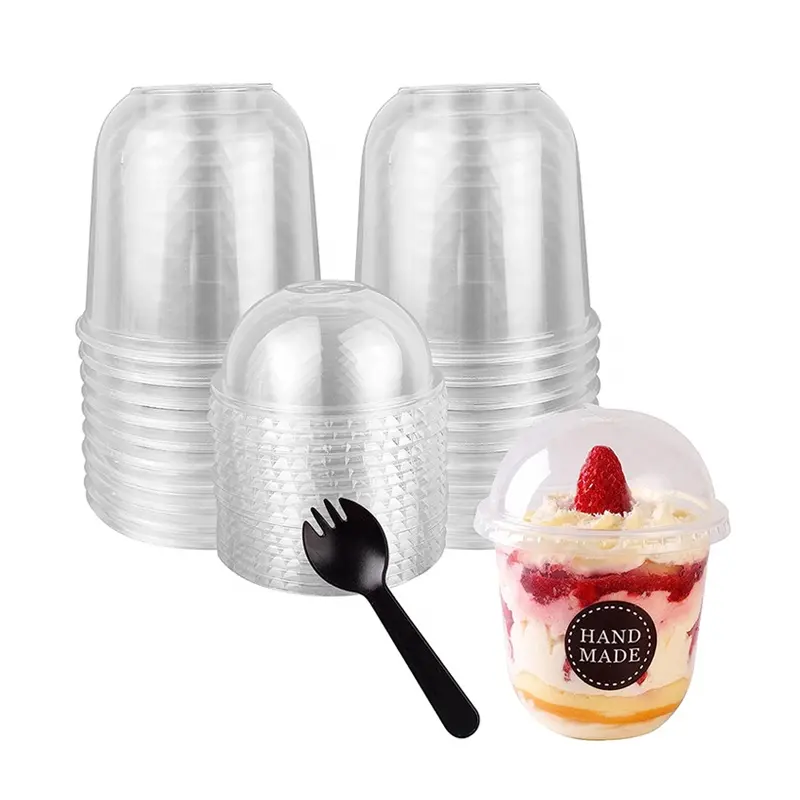 Custom Logo Dia 89mm 12 ounce U Shape Clear Ice Cream Yogurt Dessert Cake Plastic Cups