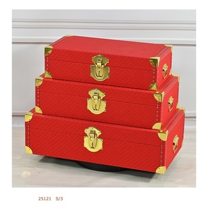 <strong>Red</strong> PU Leather Wooden Decorative Storage Bin <strong>Trunk</strong> Box Rectangle Shape for Gift Packaging &amp; Storage - Product Image 2