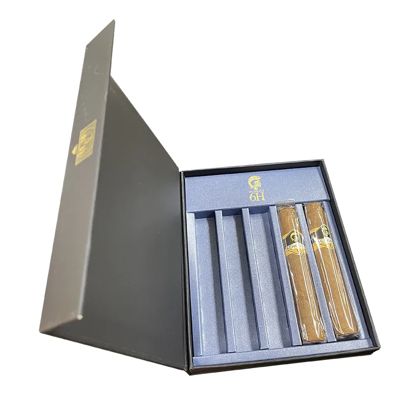 Caja de libro magnética de papel táctil suave, caja propulsada para embalaje de tubo de vidrio para cigarros