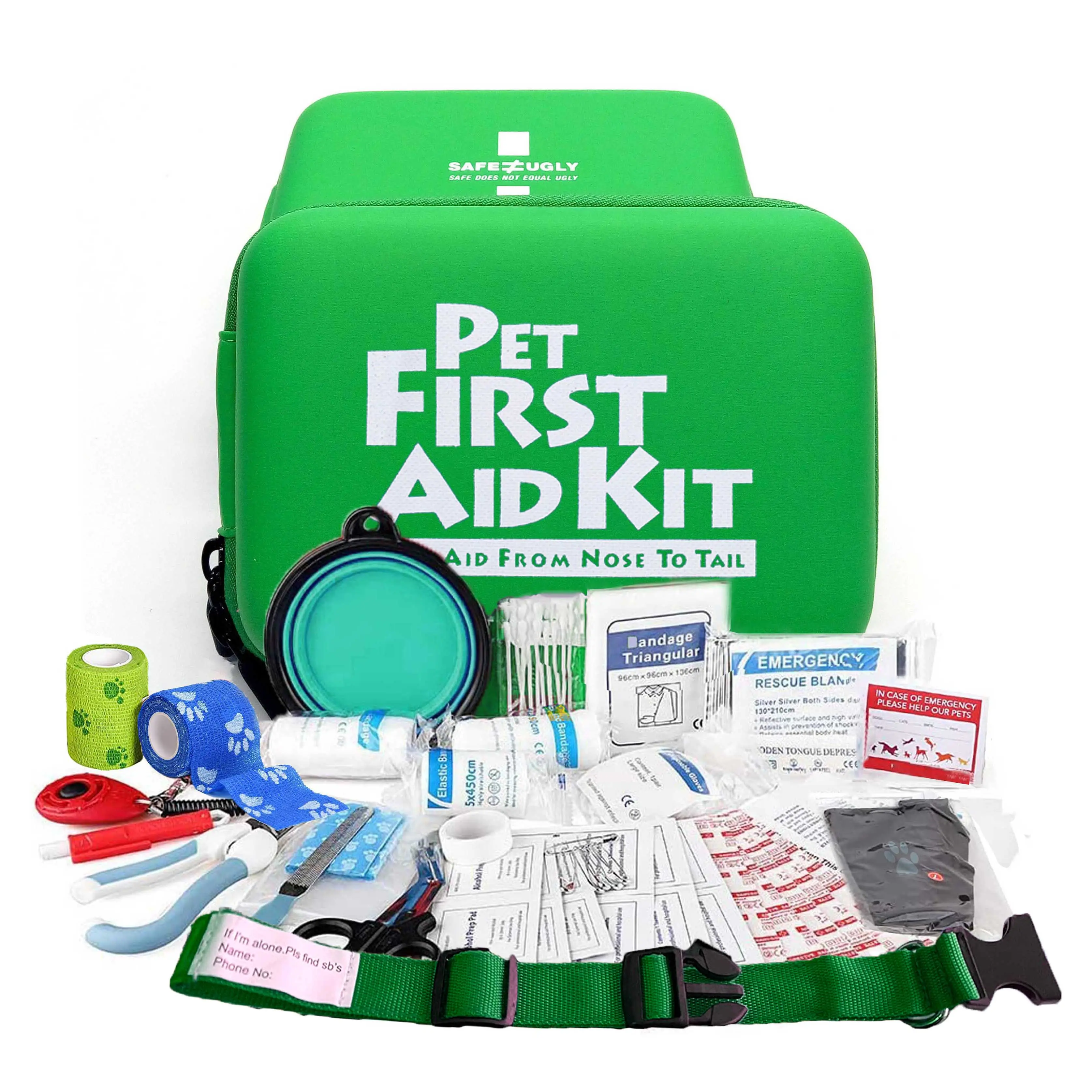 Kit de primeros auxilios portátil personalizado para mascotas, removedor de garrapatas y suministros médicos