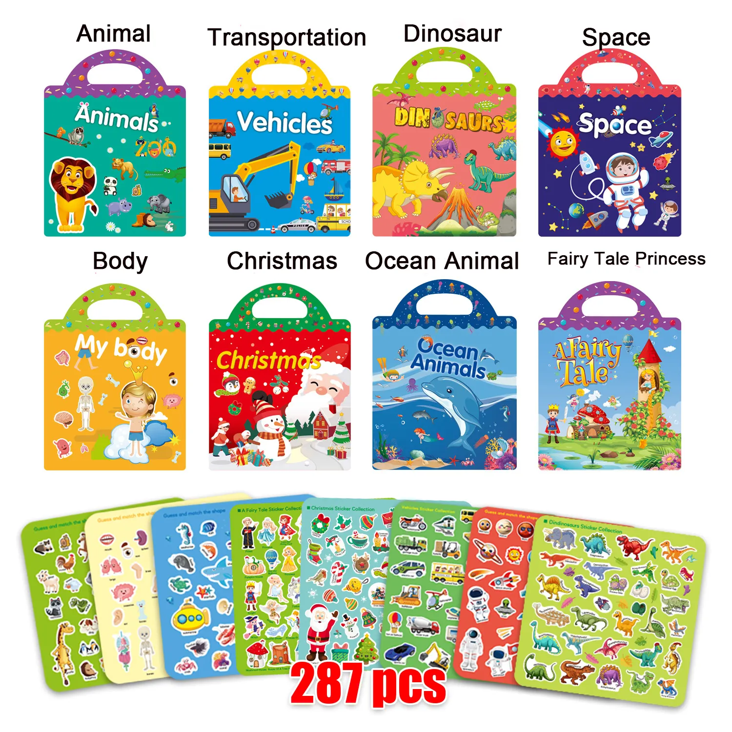 Promotion de jouets éducatifs préscolaire pour enfants de 3 à 5 ans, livres de coloriage avec autocollants réutilisables avec poignée