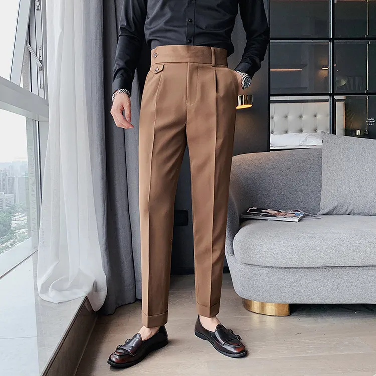 Maining nuovi pantaloni da uomo di lusso grigio scuro a vita alta Slim pantaloni di alta qualità per uomo