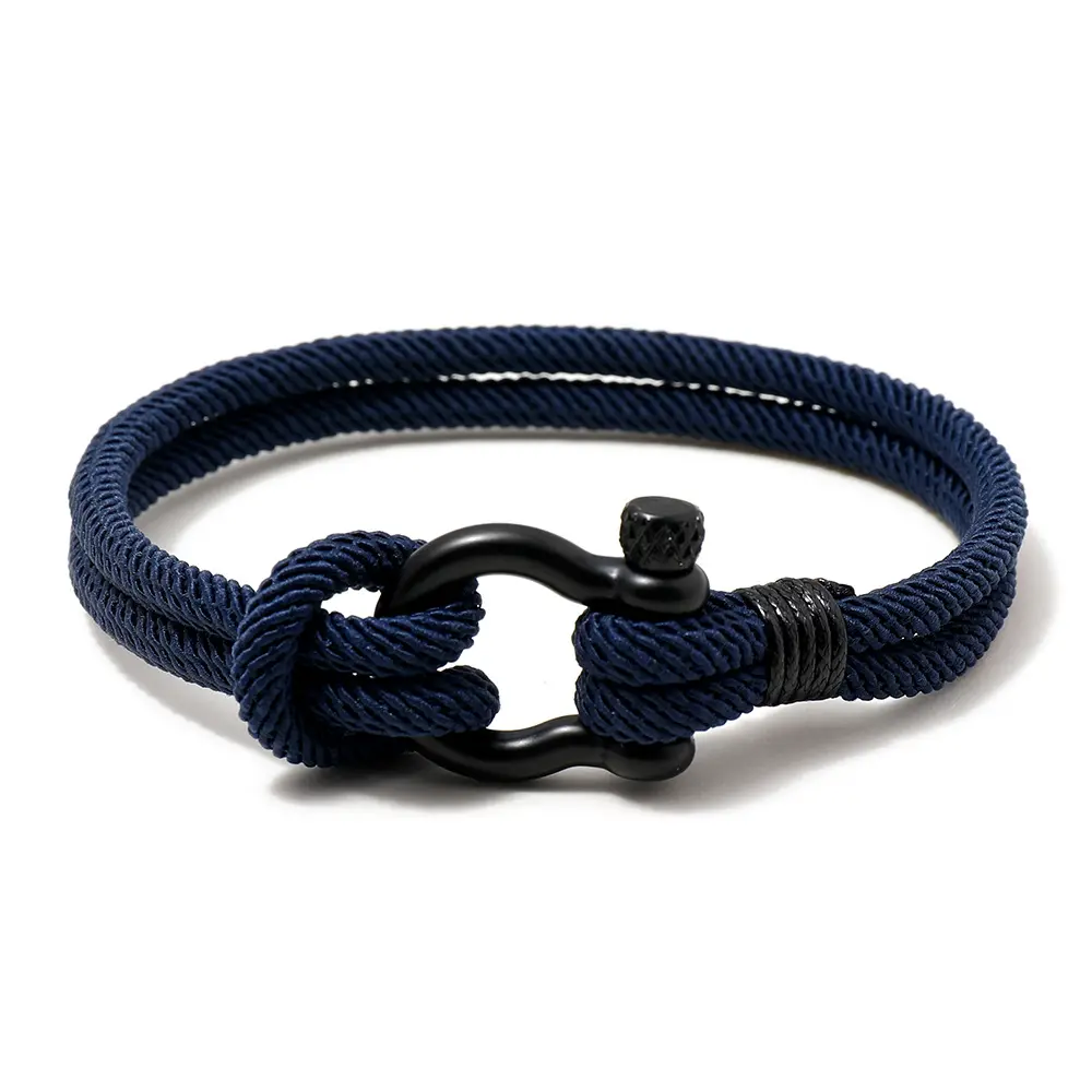 Accessori per bracciali da uomo di moda bracciale intrecciato con fibbia a ferro di cavallo a forma di U in acciaio inossidabile con corda di nylon multicolore