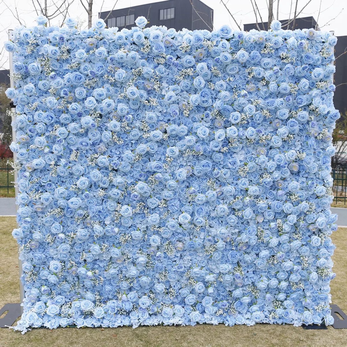 Flowerwall 5D 3D สีขาวม้วนผ้าดอกไม้งานแต่งงานตกแต่งประดิษฐ์ผ้าไหมดอกกุหลาบแผงฉากหลังดอกไม้