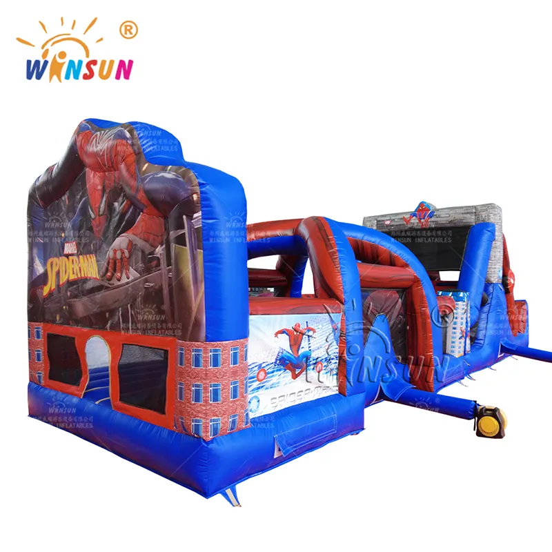 Pista de obstáculos inflable personalizada, spiderman, obstáculos para saltar