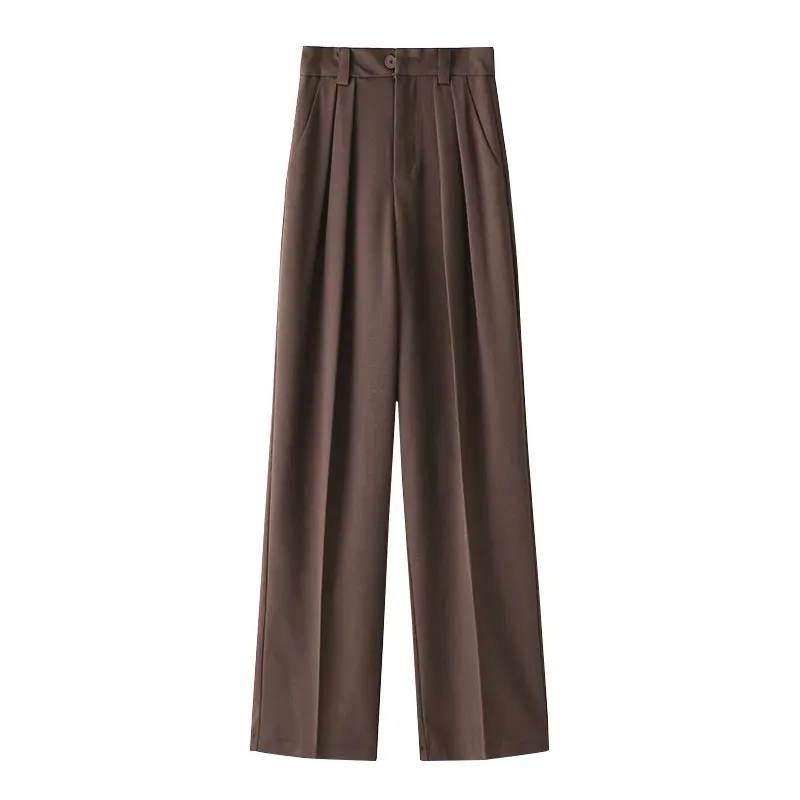 Pantaloni da tuta a vita alta kaki pantaloni da donna a gamba larga stretti verticali autunnali pantaloni Casual con mocio dritto dimagrante allentato