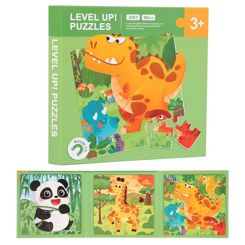 Magnetic Level Up Puzzles for Toddler 3 in 1 Cartoon Jigsaw Puzzle Book Montessori Preschool Learning Toy Animal and Traffic