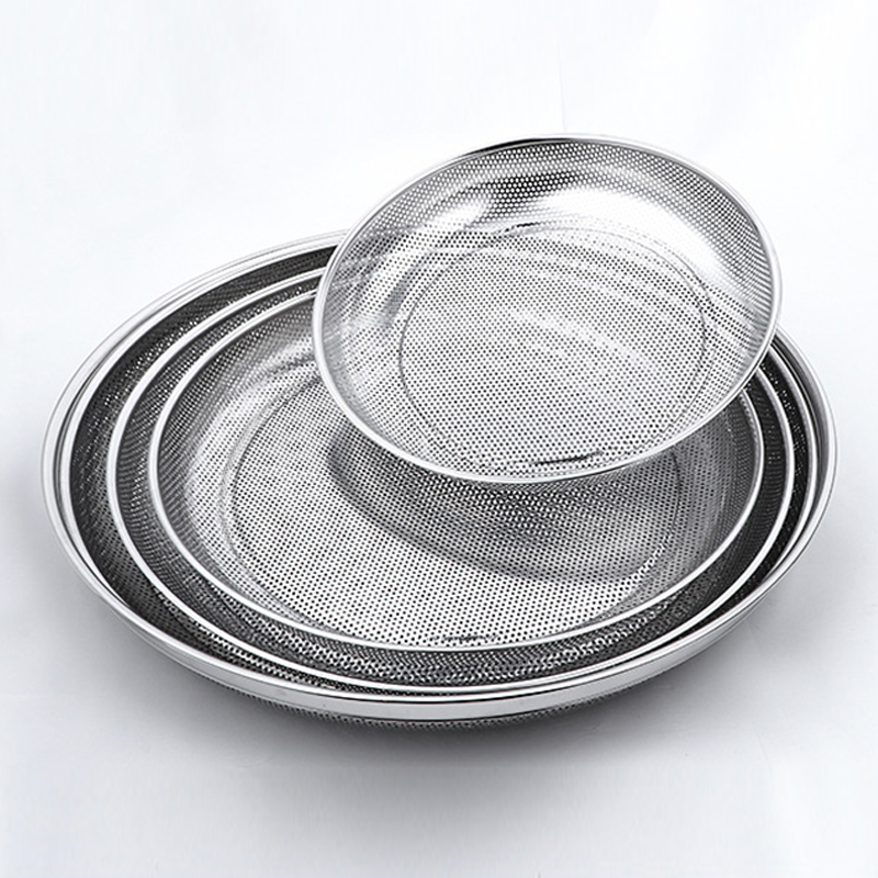 Round Steam Food Tray Multi-purpose Kitchenware Stainless Steel Flat Tray With Dense Holes