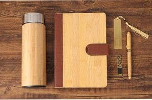 定制徽标环保木质礼品套装A5笔记本瓶16gb <span class=keywords><strong>USB</strong></span>笔书签新年企业礼品年终套装