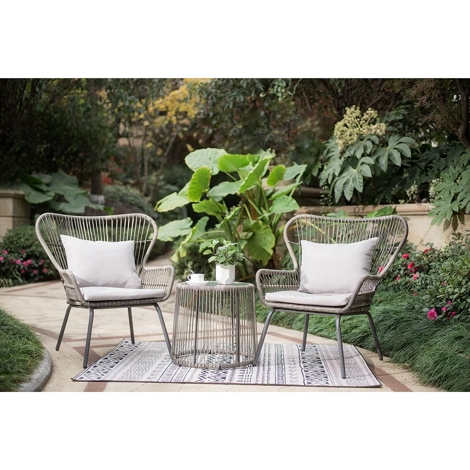 AJUNION 2 posti a sedere mobili da giardino in vimini Rattan sedia da bistrot Set per cortile a bordo piscina