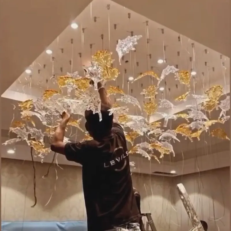 Lampada da soffitto a foglia d'acero in vetro di Murano lampadari in vetro trasparente ambra Art soggiorno Lobby Hotel Home Decor lampade a sospensione a sospensione
