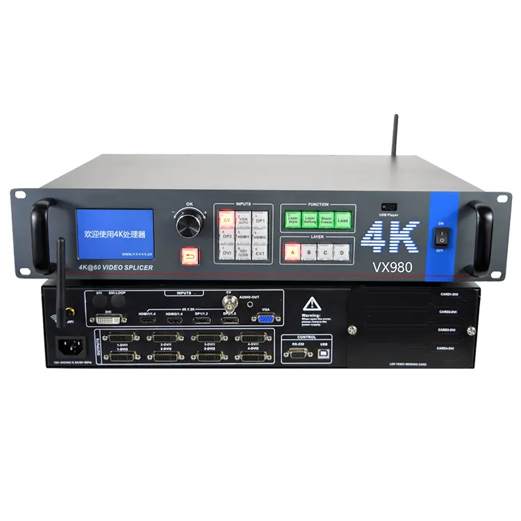 Sysolution VX980 하이 엔드 4K x 2K @ 60Hz 강력한 4 채널 멀티 그래픽 입력 접합 비디오 프로세서 led 스크린 컨트롤러
