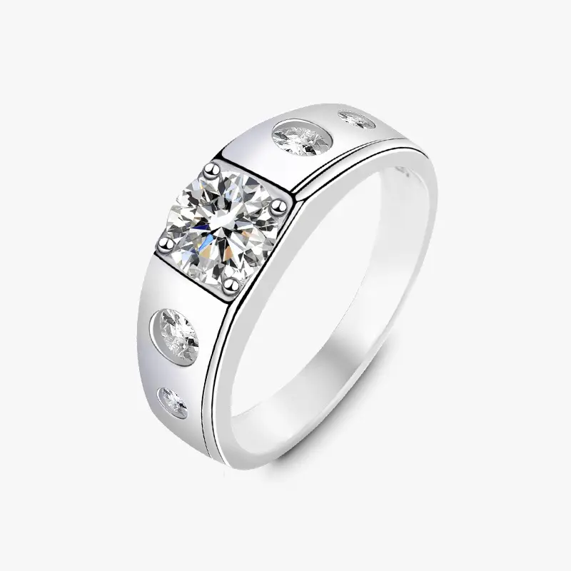 Pabrik grosir 925 perak murni 1CT keabadian pertunangan Vvs Moissanite berlian mewah cincin pernikahan untuk pria