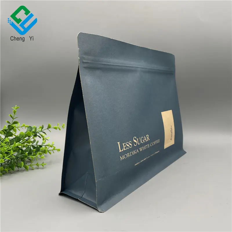 Sacos De Embalagem De Café Biodegradável Compostável Personalizado Stand Up Kraft Paper Zip lock Coffee Bean Pouch 12 oz Coffee Bag
