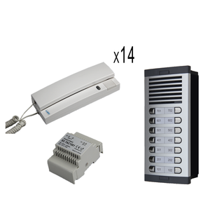 Sistema de intercomunicación de Audio de alta calidad para el hogar 2 teléfonos de puerta con cable Transformador de montaje en riel DIN Panel de entrada de puerta 14 caja de botones - Product Image 1