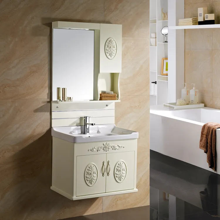 Mueble de tocador con luz, espejo de baño, PVC, moderno, para lavabo