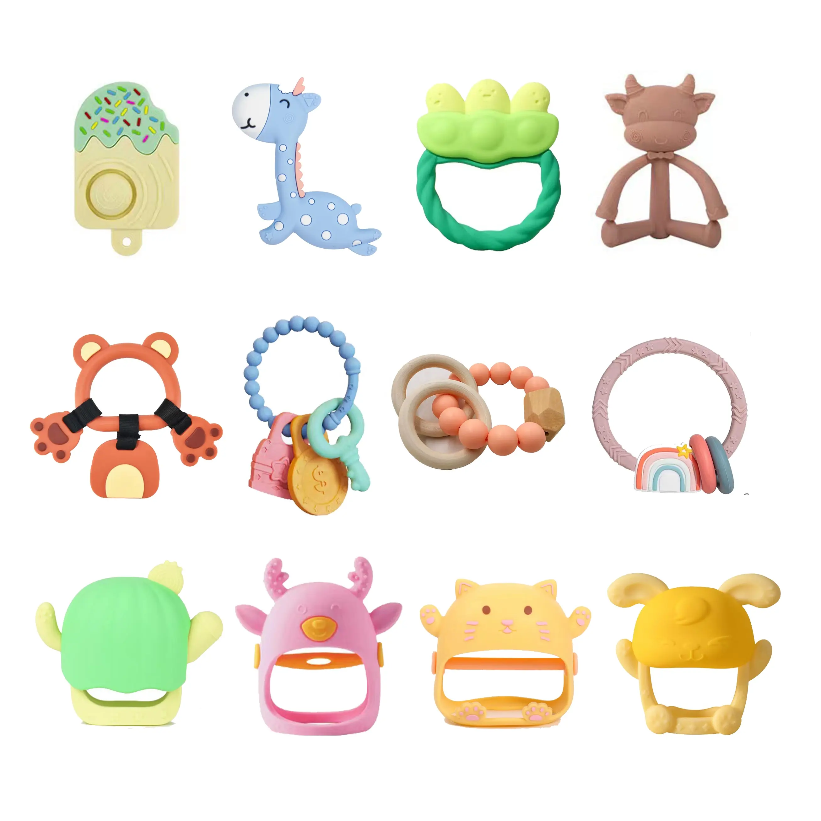Mainan Gigit Bayi Silikon Berkualitas Tinggi, Mainan Gigit Bayi, Manik-manik Cincin Tumbuh Gigi, Mainan Gigit untuk Anak-anak, Mainan Kunyah dengan Gel Silika Bebas BPA