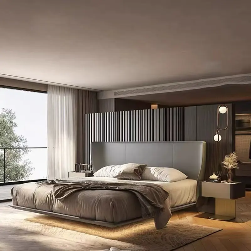 Современная бархатная деревянная и мягкая мебель для спальни MOYI, дизайнерская роскошная кожаная кровать kingsize