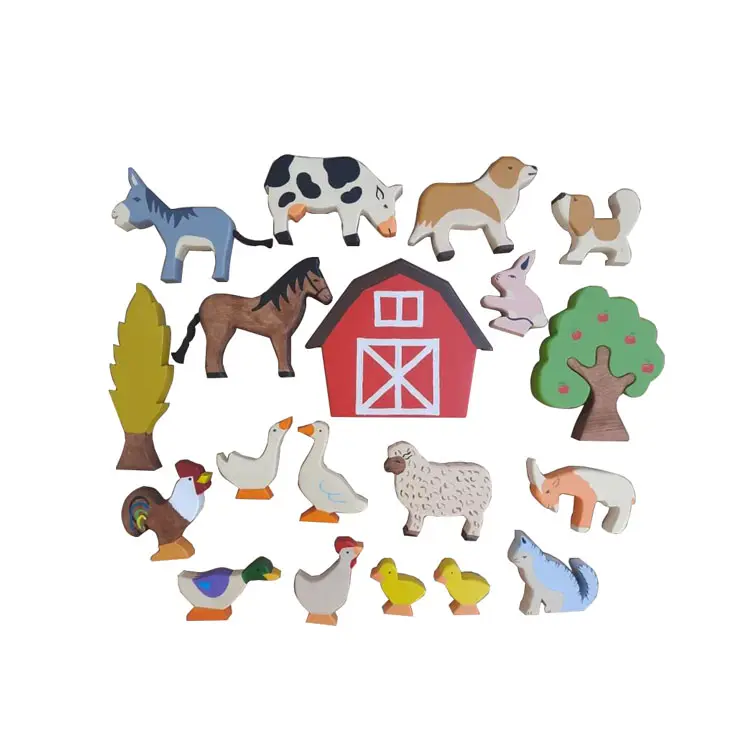 Figuras de animales de granja de madera, juego de juguetes de granja hechos a mano, juguetes educativos Montessori Wardorf
