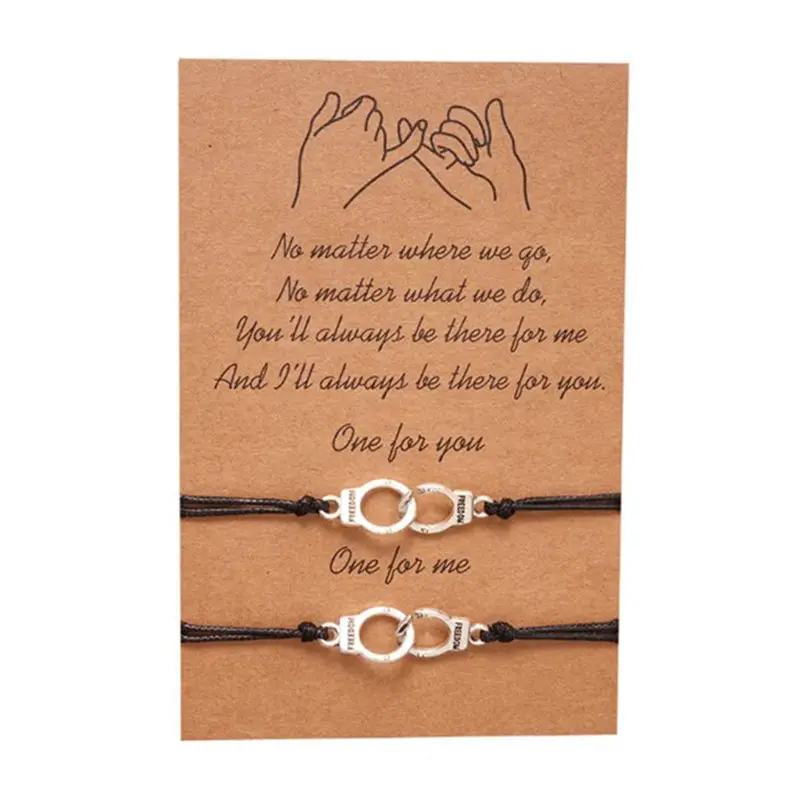 Pulseira de fio artesanal casal feminina, corda joias cadeia punho ajustável cartão desejado