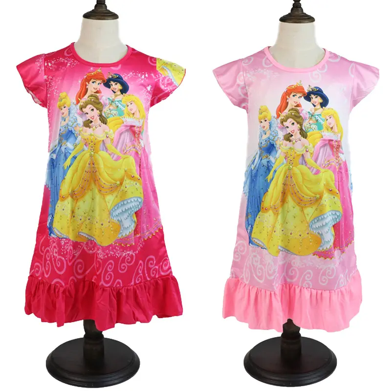 Camisola infantil de manga curta, vestido de noite para crianças de desenhos animados para festa à noite, vestidos de aniversário para meninas de 2-8 anos