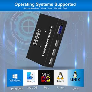USB VGA KVM-Switch für 2 PC Teilung 1 Video-Monitor und 3 USB-Geräte, Tastatur-Maus-Scanner-Drucker