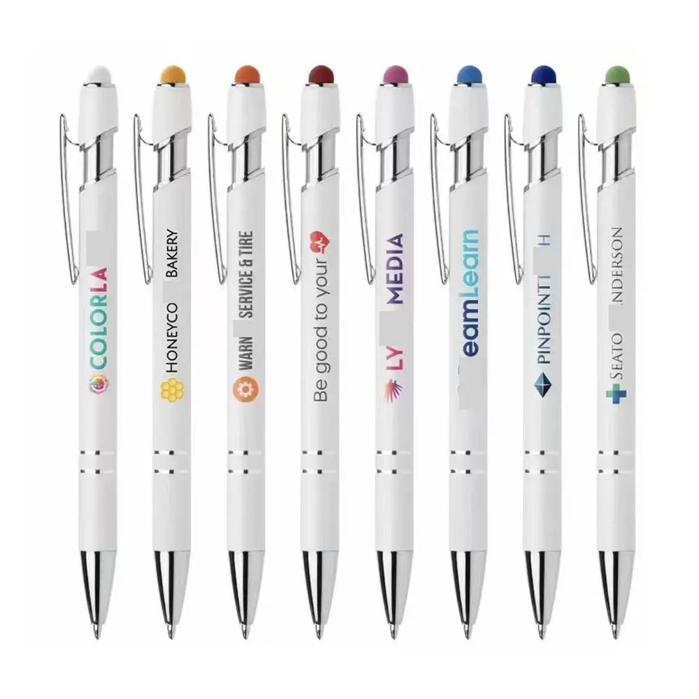 Caneta esferográfica Stylus personalizada 2 em 1 para presente de negócios, caneta esferográfica de metal colorida com logotipo impresso, promoção com toque móvel