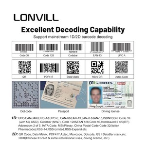 LONVILL OEM H2115自动感应USB 1D 2D二维码阅读器OCR手持扫描仪2.4G无线护照MRZ阅读器 - Product Image 2
