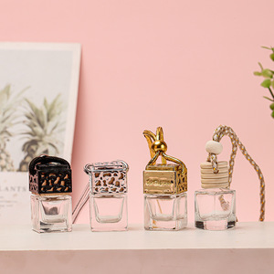 In Stock Square 5ml <strong>8ml</strong> 10ml Hollow-Carved Glass Car Decorative Hanging Diffuser <strong>Bottles</strong> Empty Perfume Square Car <strong>Cap</strong> Design - Product Image 1
