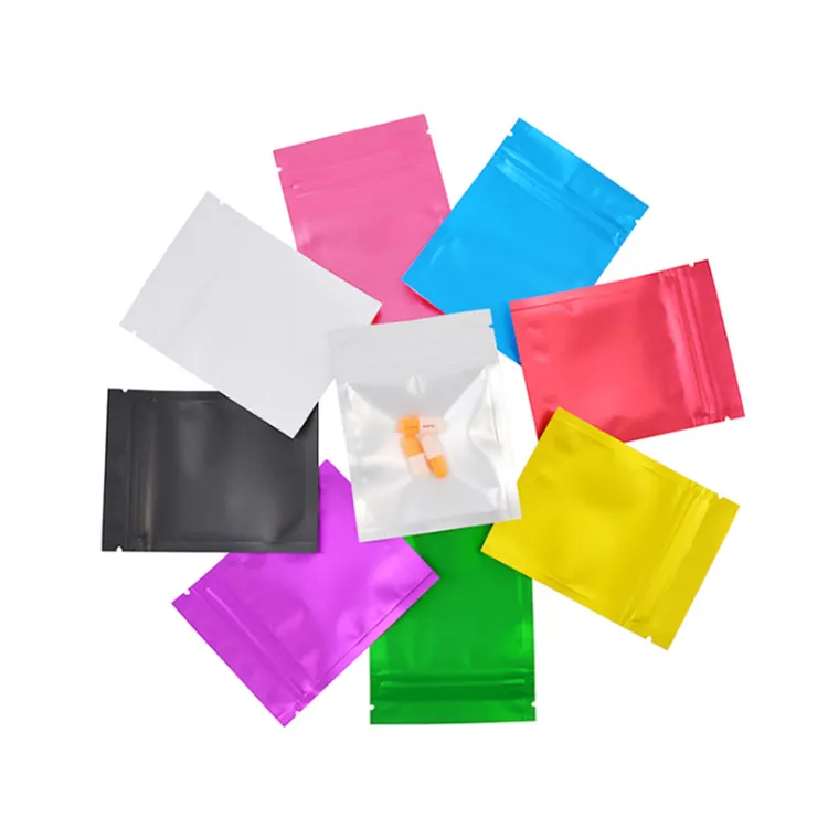 Sacos de plástico para embalagem de alimentos, folha de alumínio impressa colorida pequena cor 3 laterais