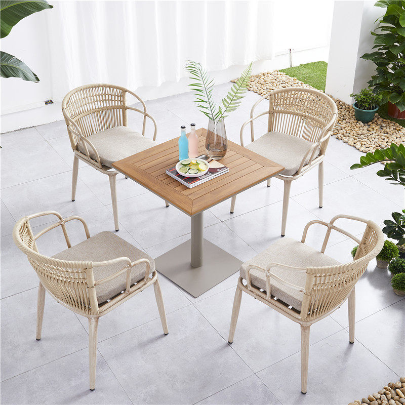 4 chairs-70 cm-plastic-wood square table