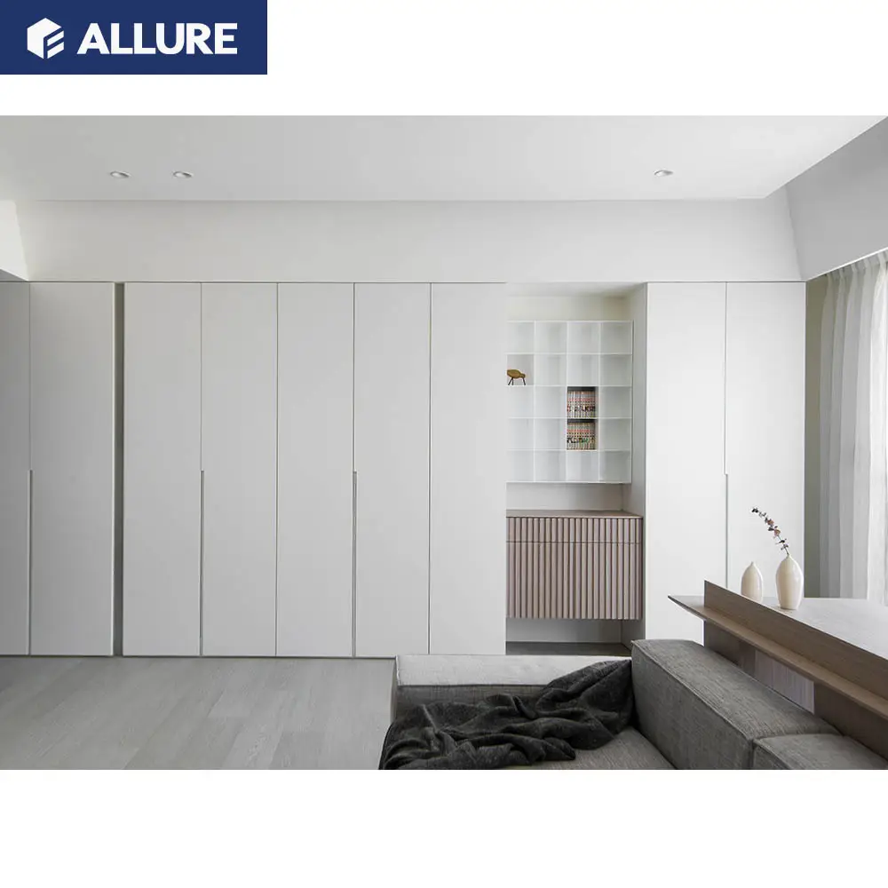 Allure-armario de plástico con 6 puertas para el dormitorio, armario de plástico blanco montado en la pared con diseños led para tv