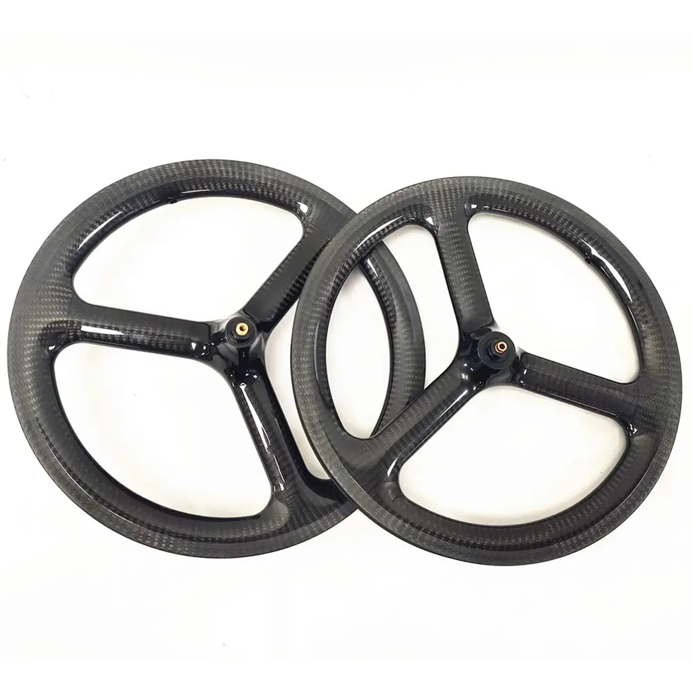 Rodas tri-dobráveis de carbono para bicicleta, conjunto de rodas de carbono 74/112 com 3 raios, 16 polegadas, 349 e 7 velocidades, freio em V